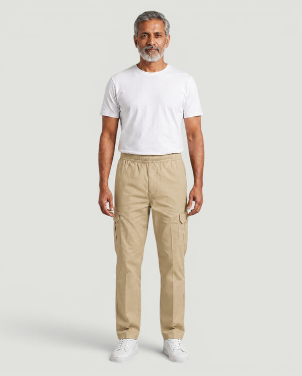 Beige Urban Souls Cargo Pant 8805, front on model