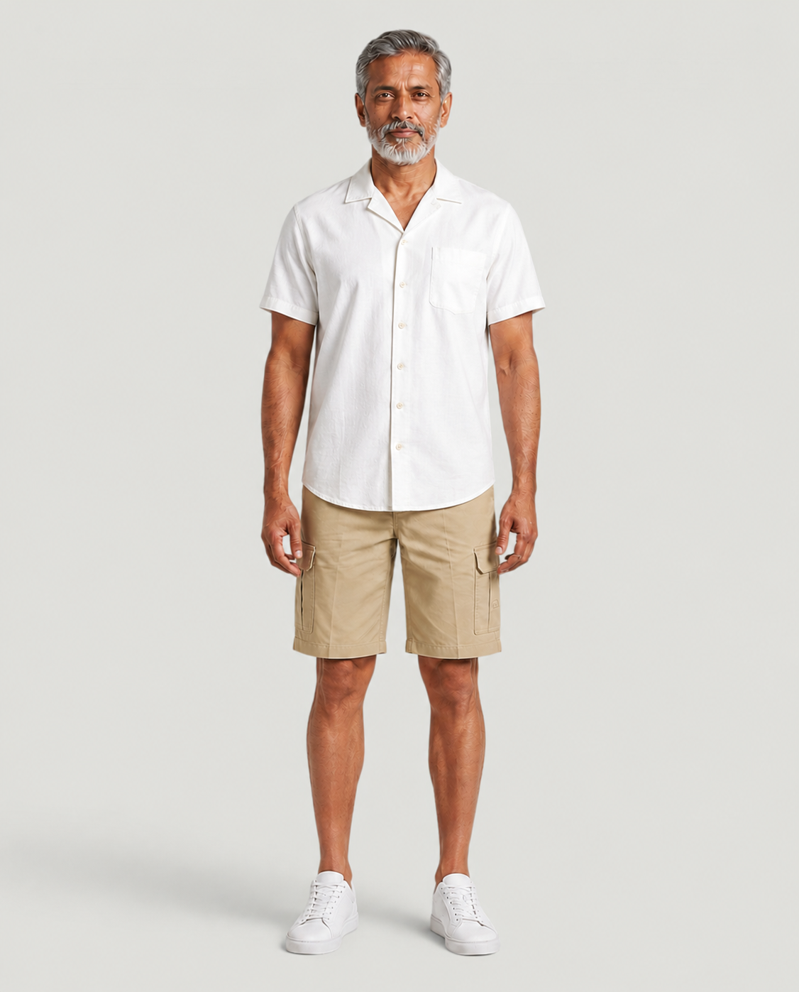 Beige Urban Souls Cargo Bermuda, casual look on model