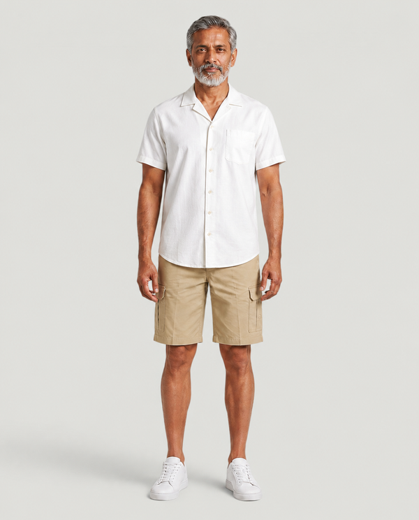 Beige Urban Souls Cargo Bermuda, casual look on model