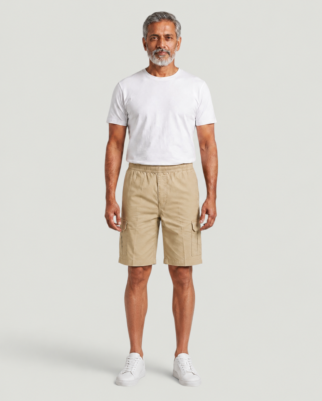 Beige Urban Souls Cargo Bermuda, front on model