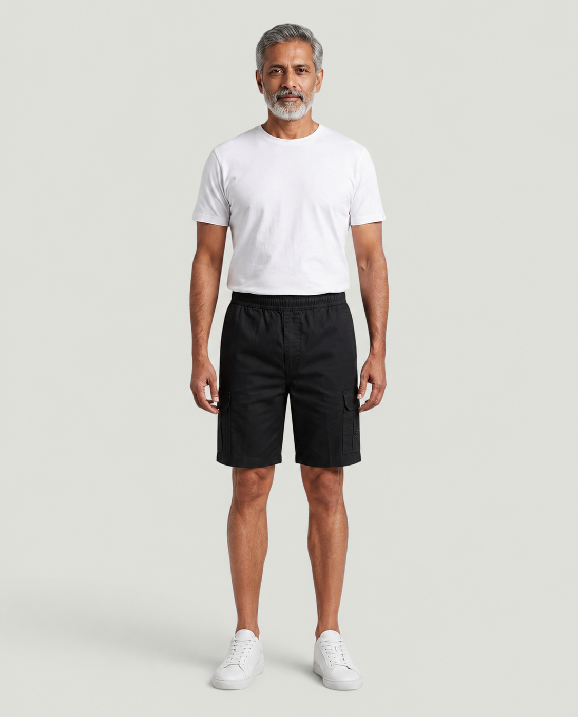Black Urban Souls Cargo Bermuda, front on model