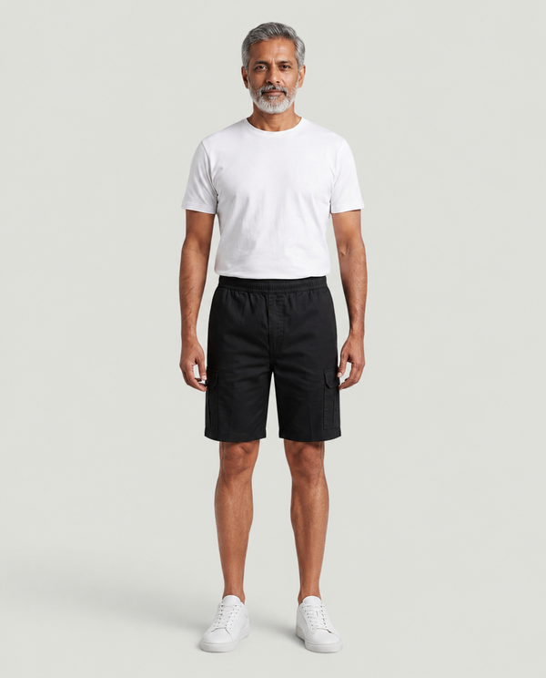 Black Urban Souls Cargo Bermuda, front on model