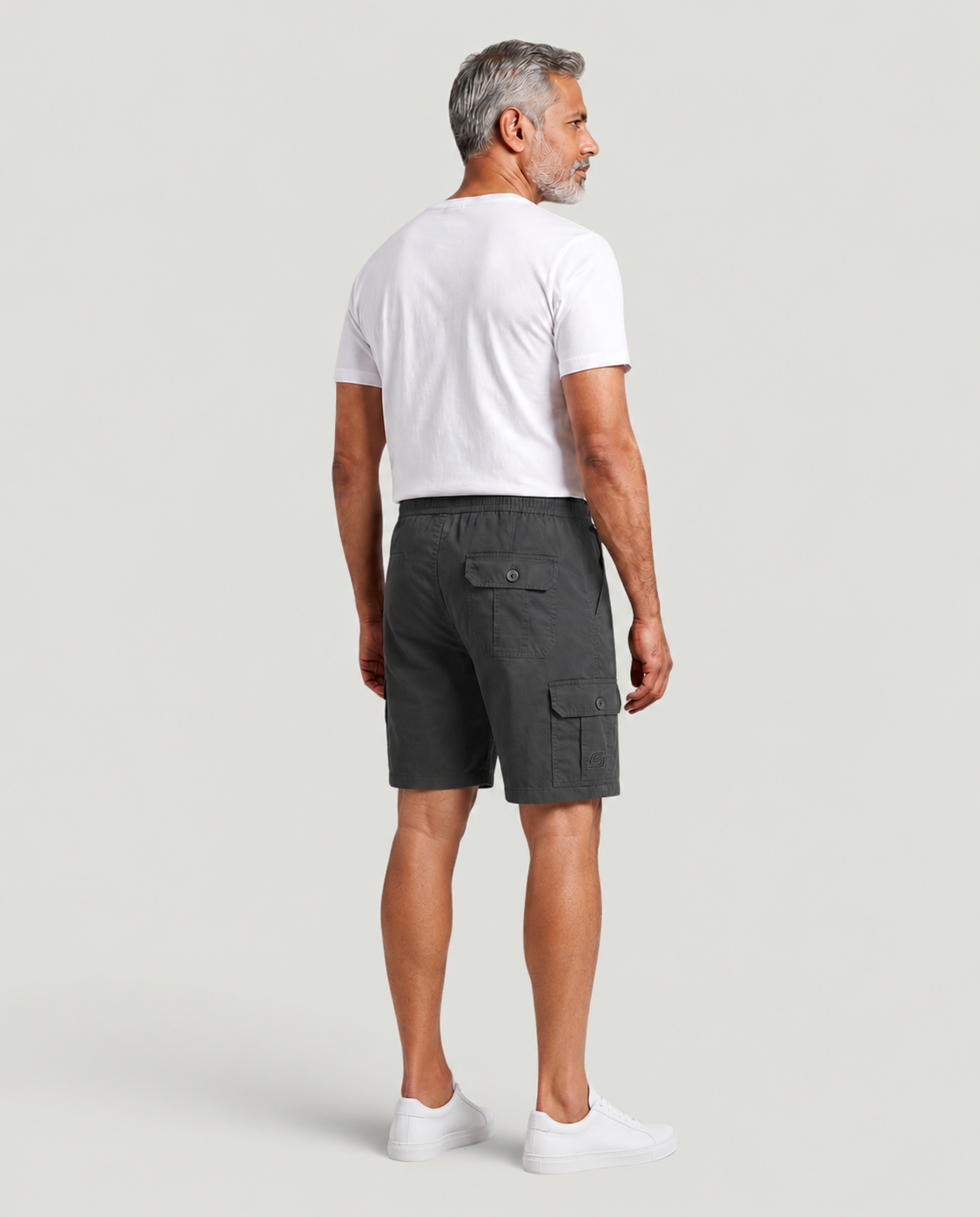 Dark Grey Urban Souls Cargo Bermuda, back view on model