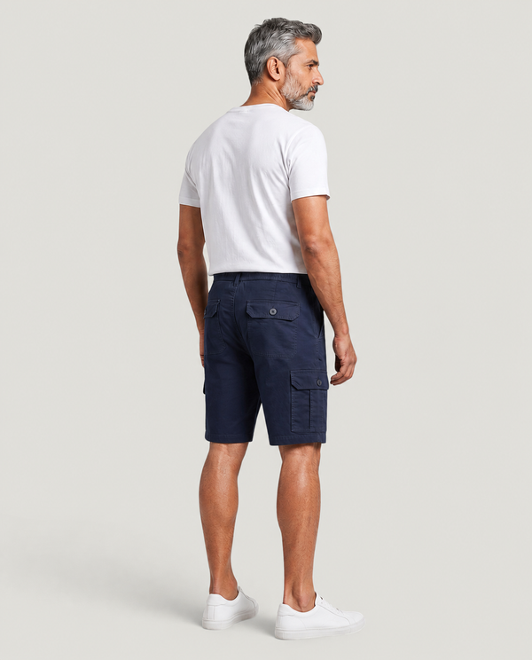 Navy Urban Souls Cargo Bermuda, back view on model