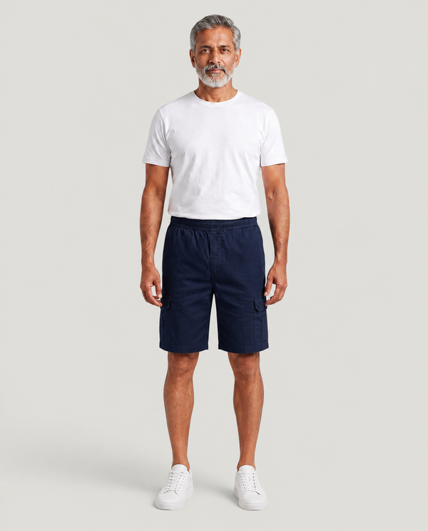 Navy Urban Souls Cargo Bermuda, front on model