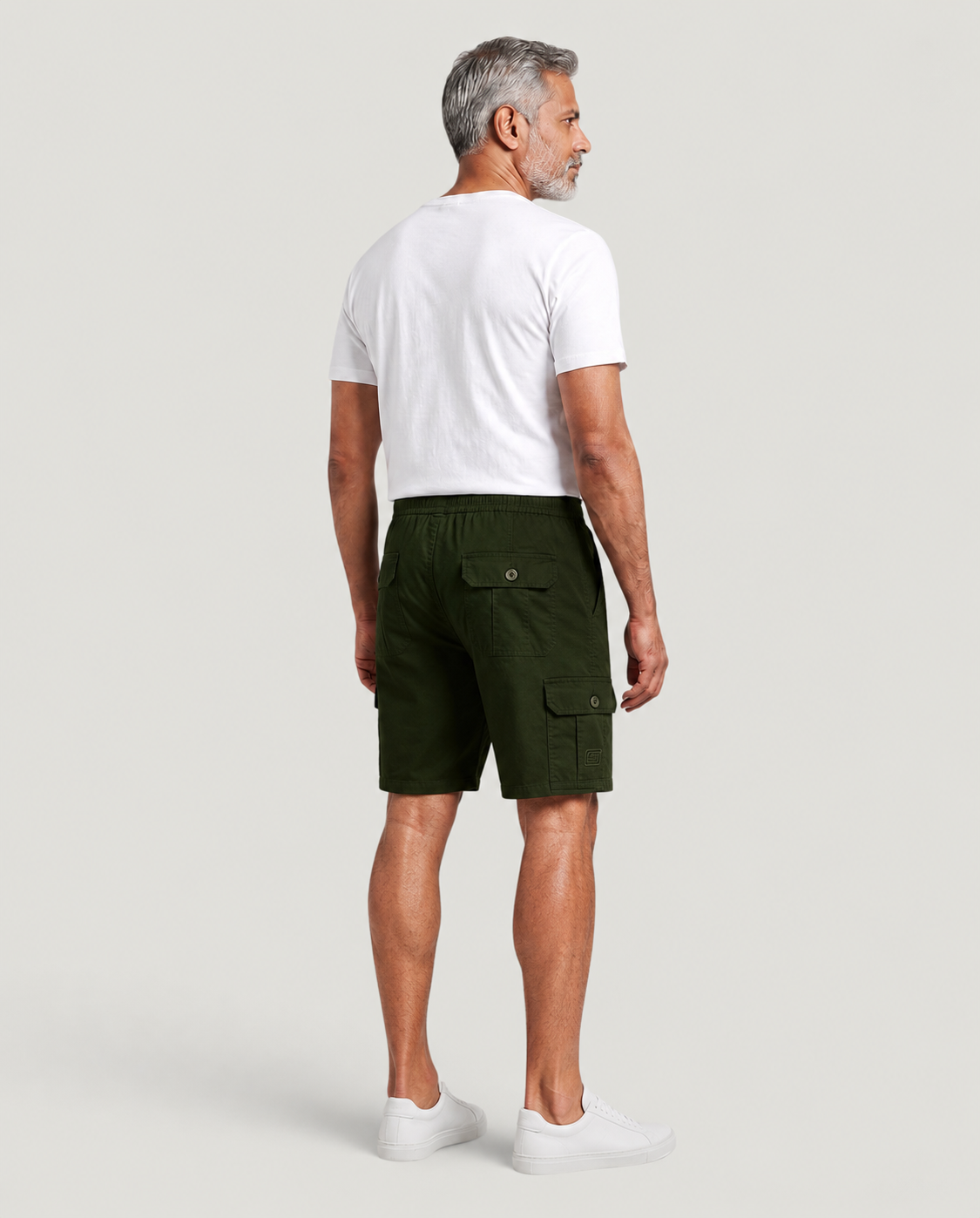 Olive Urban Souls Cargo Bermuda, back view on model