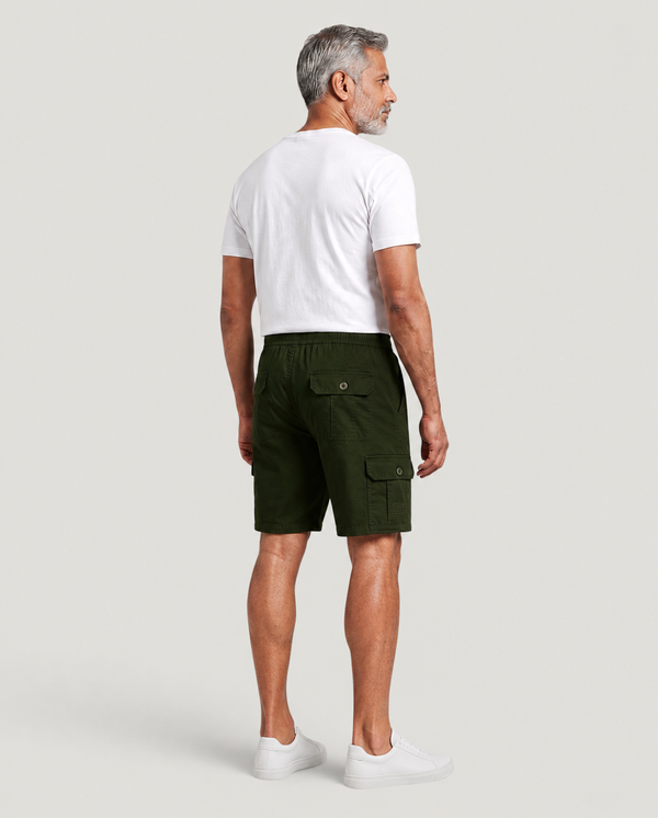 Olive Urban Souls Cargo Bermuda, back view on model
