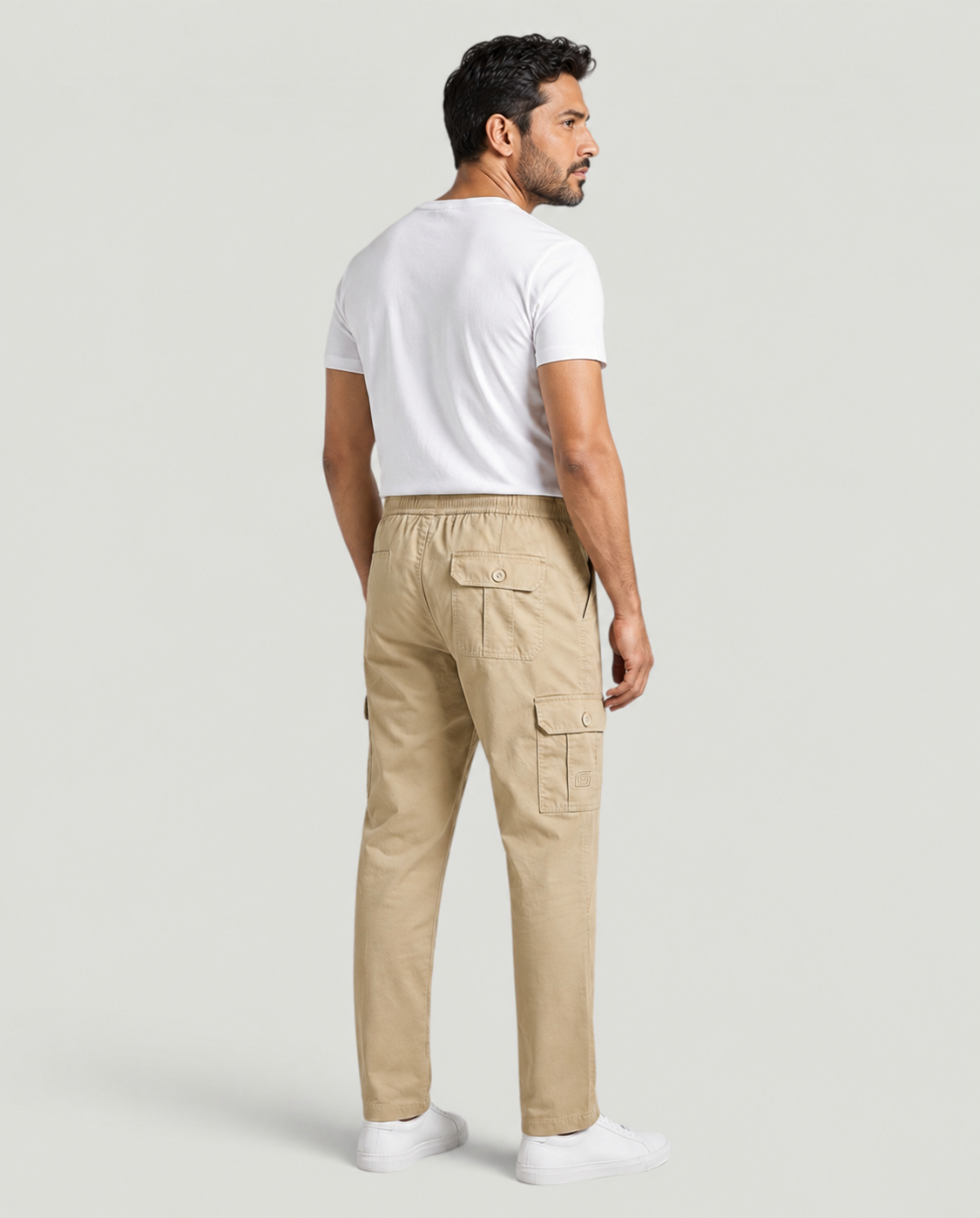 Beige Urban Souls Cargo Pant 8805, back view on model