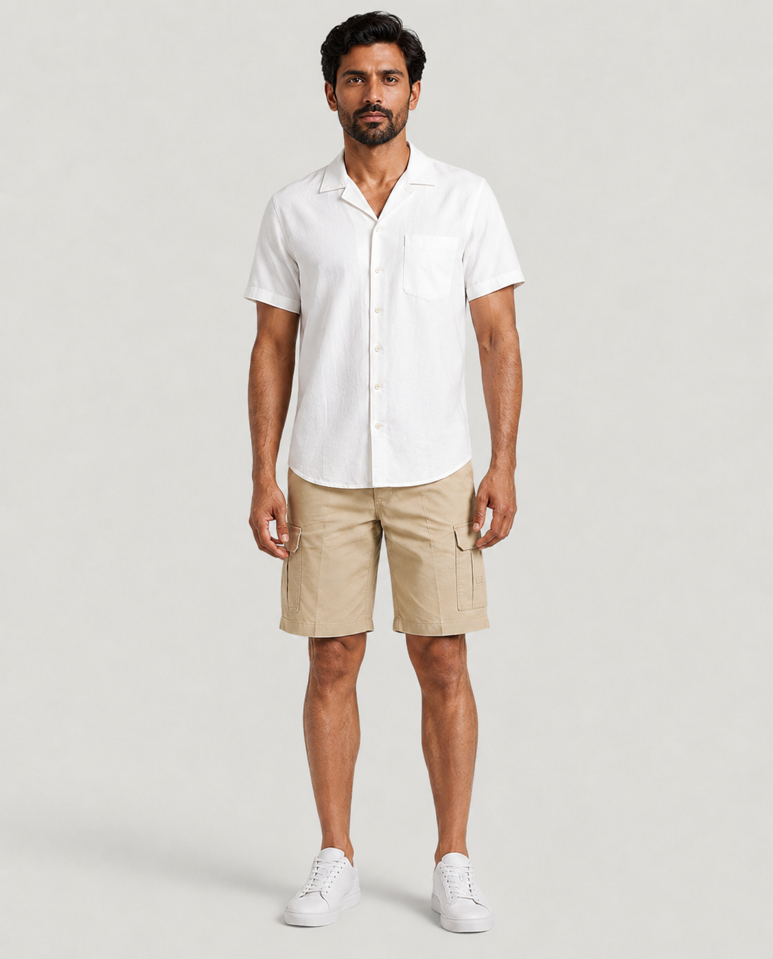 Beige Urban Souls Cargo Bermuda, casual look on model