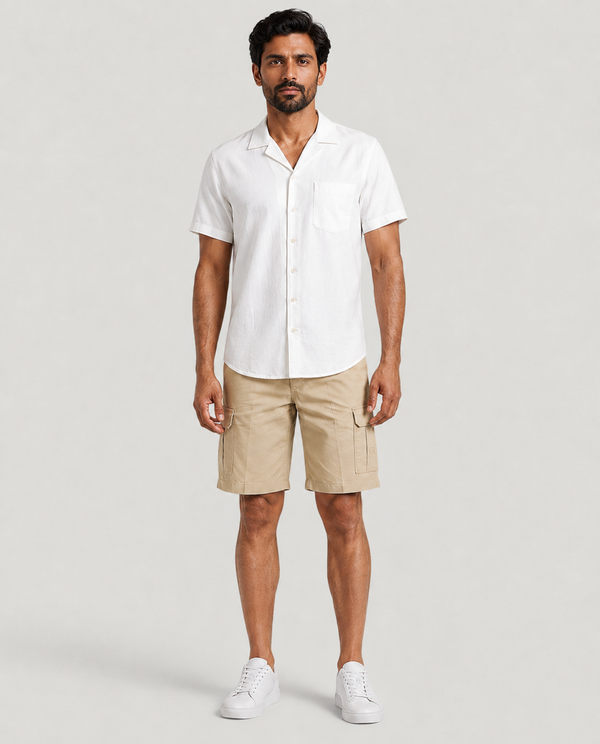 Beige Urban Souls Cargo Bermuda, casual look on model