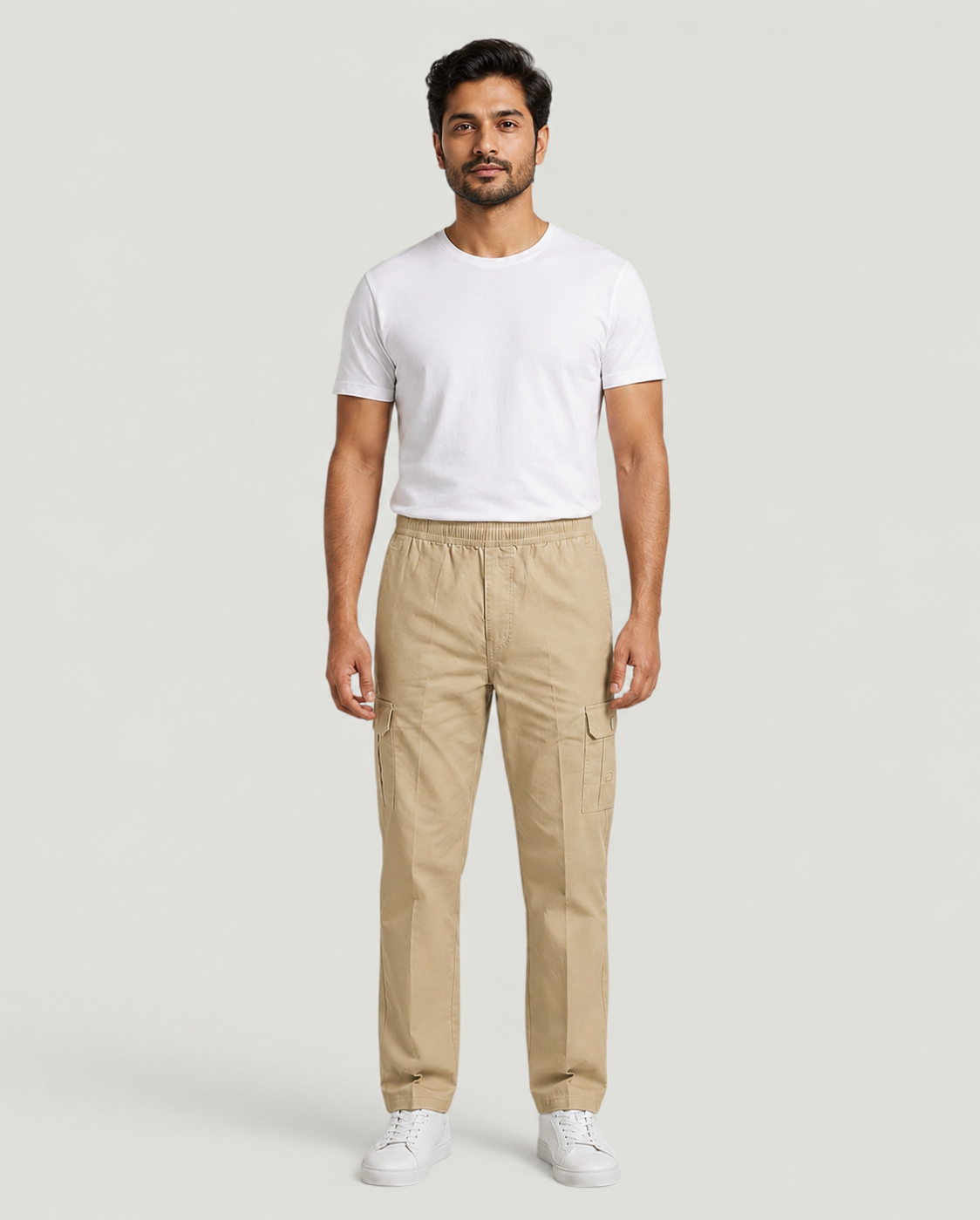 Beige Urban Souls Cargo Pant 8805, front on model