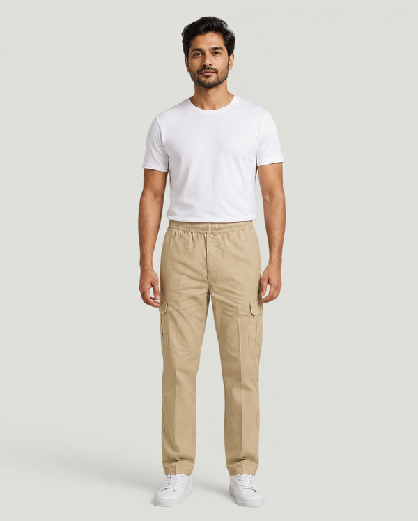 Beige Urban Souls Cargo Pant 8805, front on model
