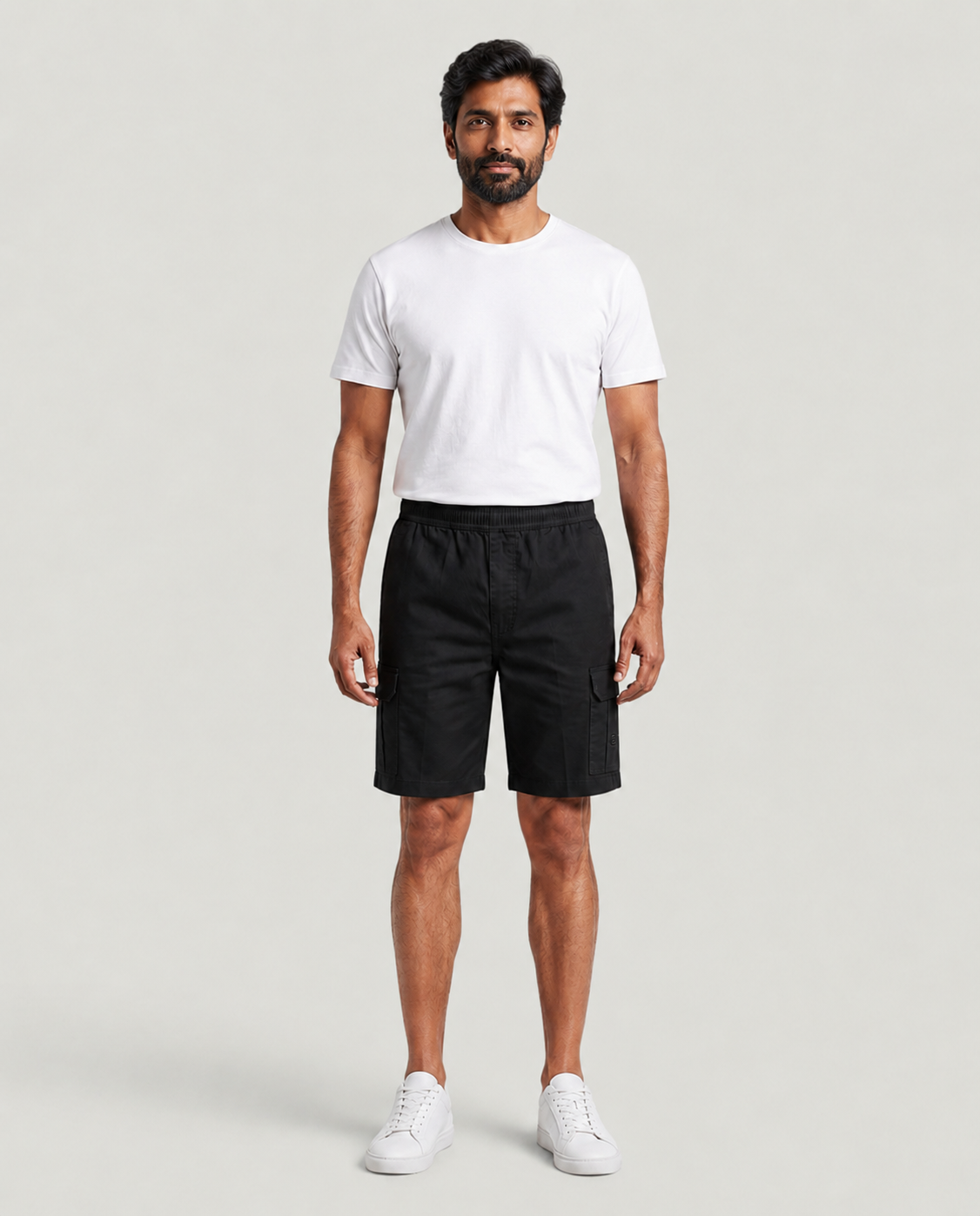 Black Urban Souls Cargo Bermuda, front on model