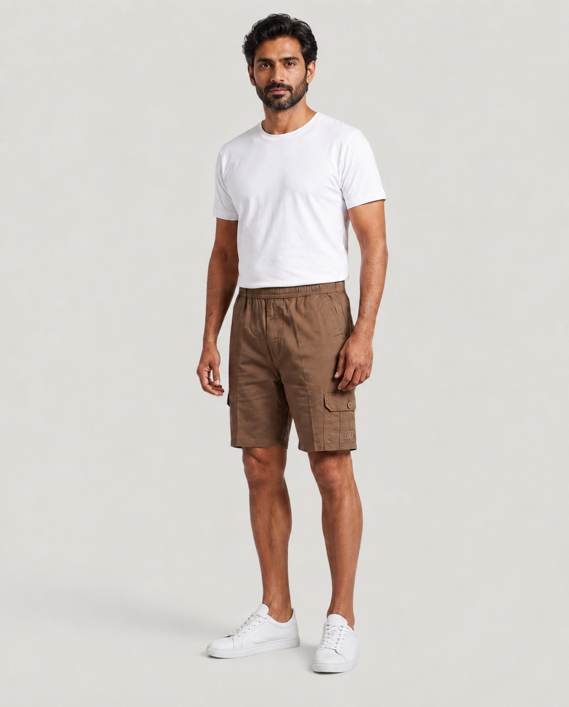 Brown Urban Souls Cargo Bermuda, front on model