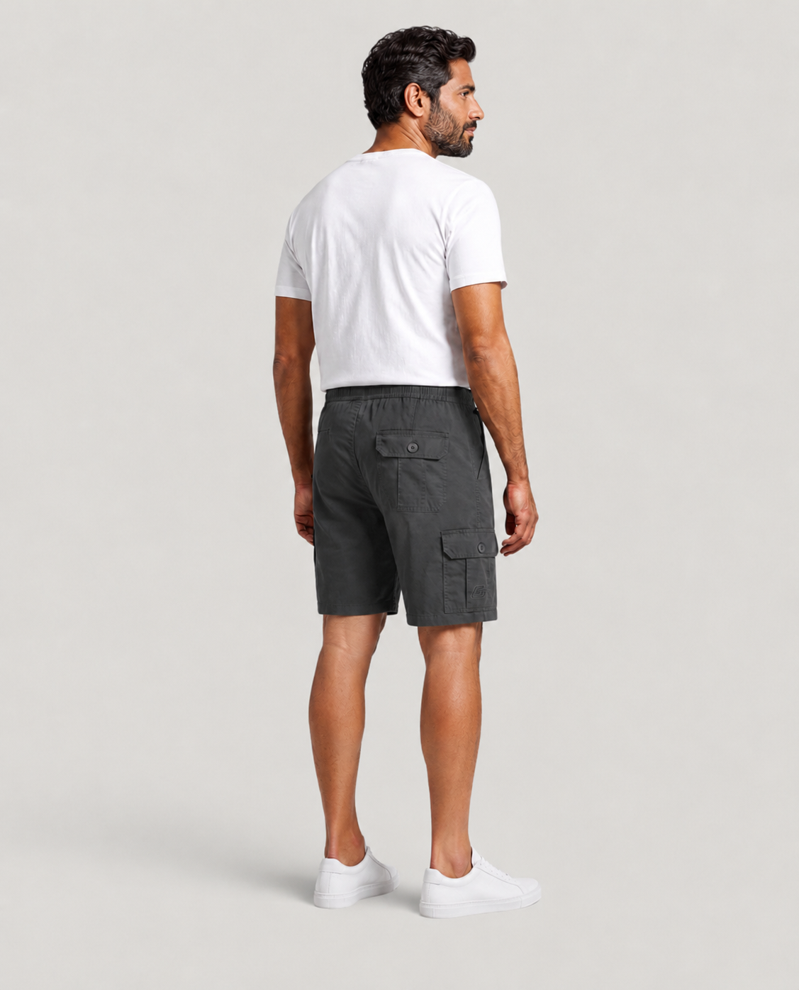Dark Grey Urban Souls Cargo Bermuda, back view on model