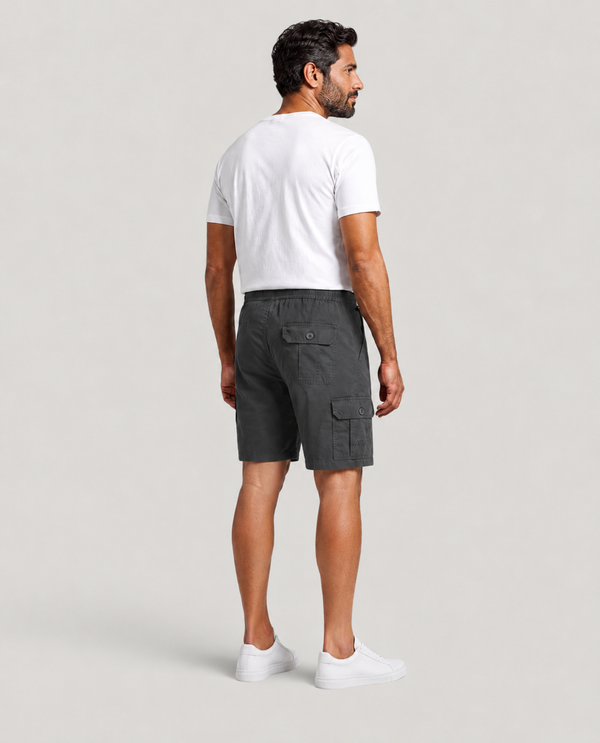 Dark Grey Urban Souls Cargo Bermuda, back view on model
