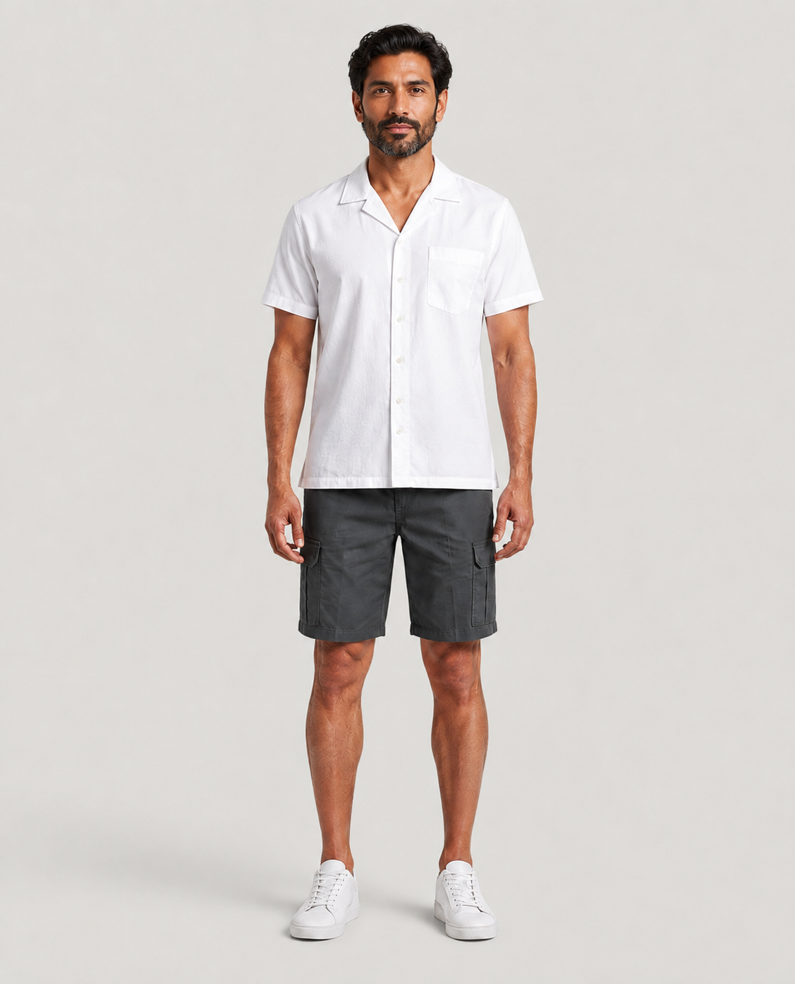 Dark Grey Urban Souls Cargo Bermuda, casual look on model
