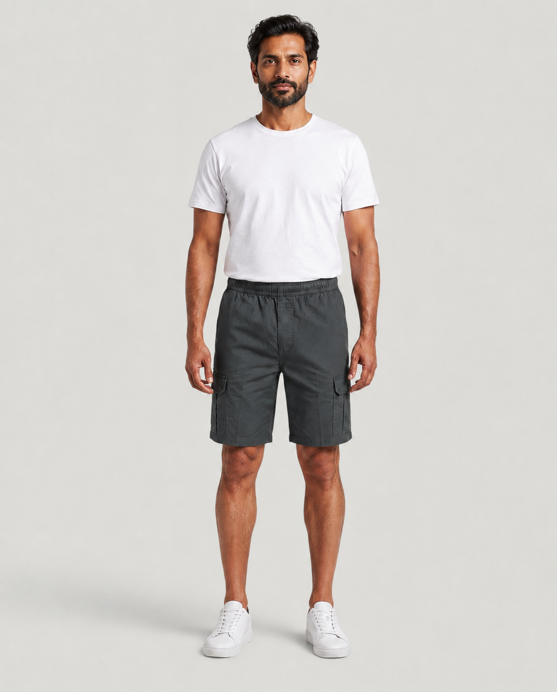 Dark Grey Urban Souls Cargo Bermuda, front on model