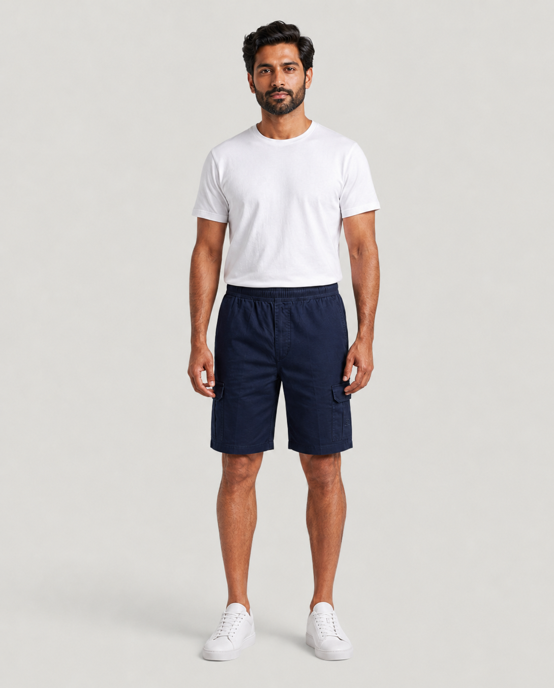 Navy Urban Souls Cargo Bermuda, front on model