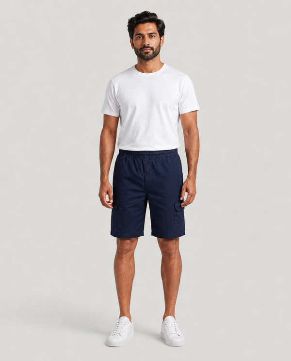 Navy Urban Souls Cargo Bermuda, front on model