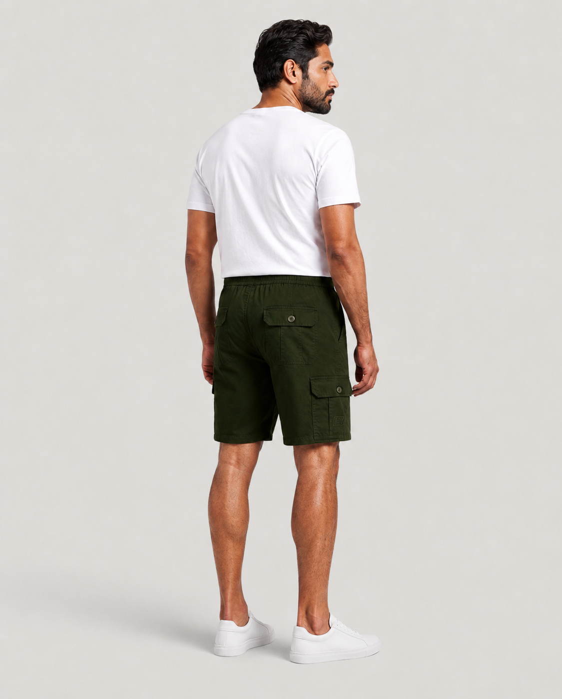Olive Urban Souls Cargo Bermuda, back view on model