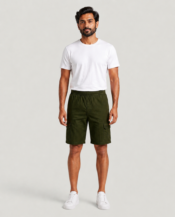 Olive Urban Souls Cargo Bermuda, front on model