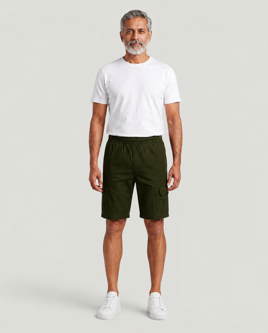 Olive Urban Souls Cargo Bermuda, front on model