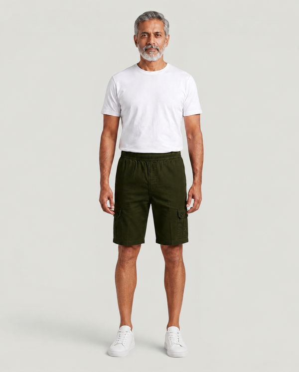Olive Urban Souls Cargo Bermuda, front on model